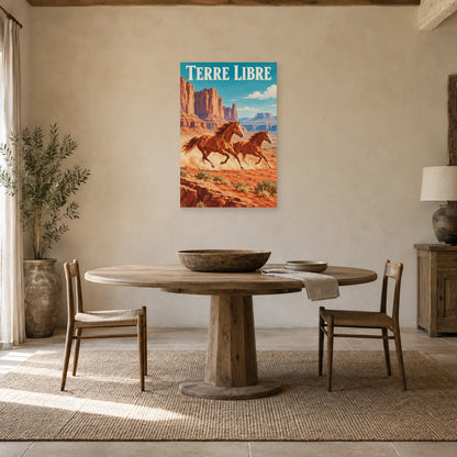 Affiche Chevaux au galop - Terre rouge dans une salle à manger - Art Virtuoso