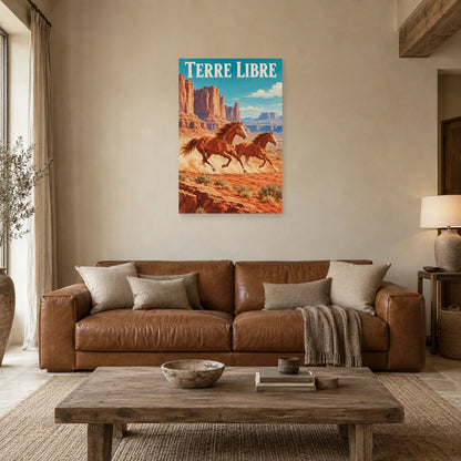 Affiche Chevaux au galop - Terre rouge dans un salon - Art Virtuoso