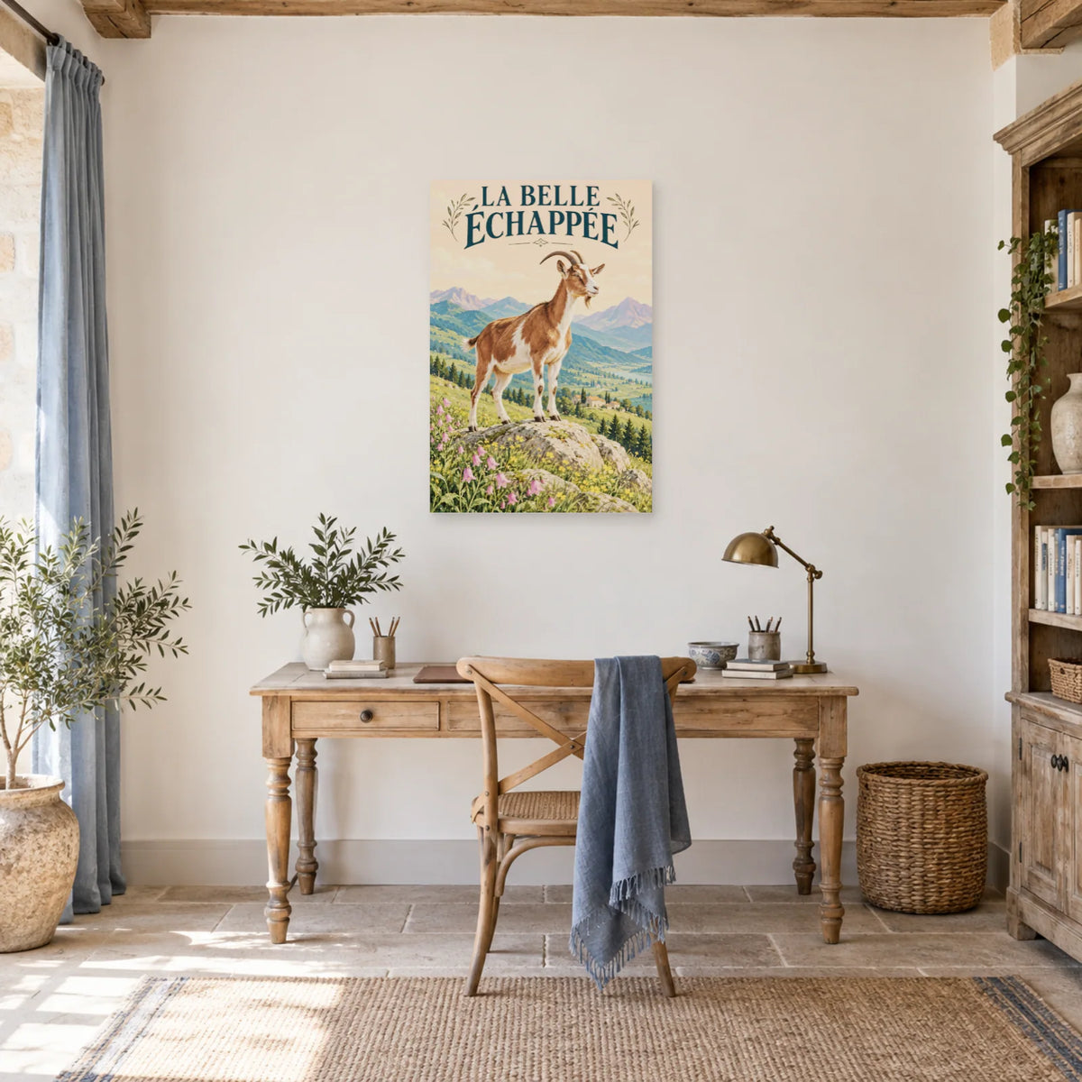 Affiche Chèvre - La belle échappée dans un bureau - Art Virtuoso
