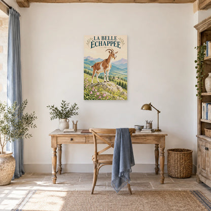 Affiche Chèvre - La belle échappée dans un bureau - Art Virtuoso