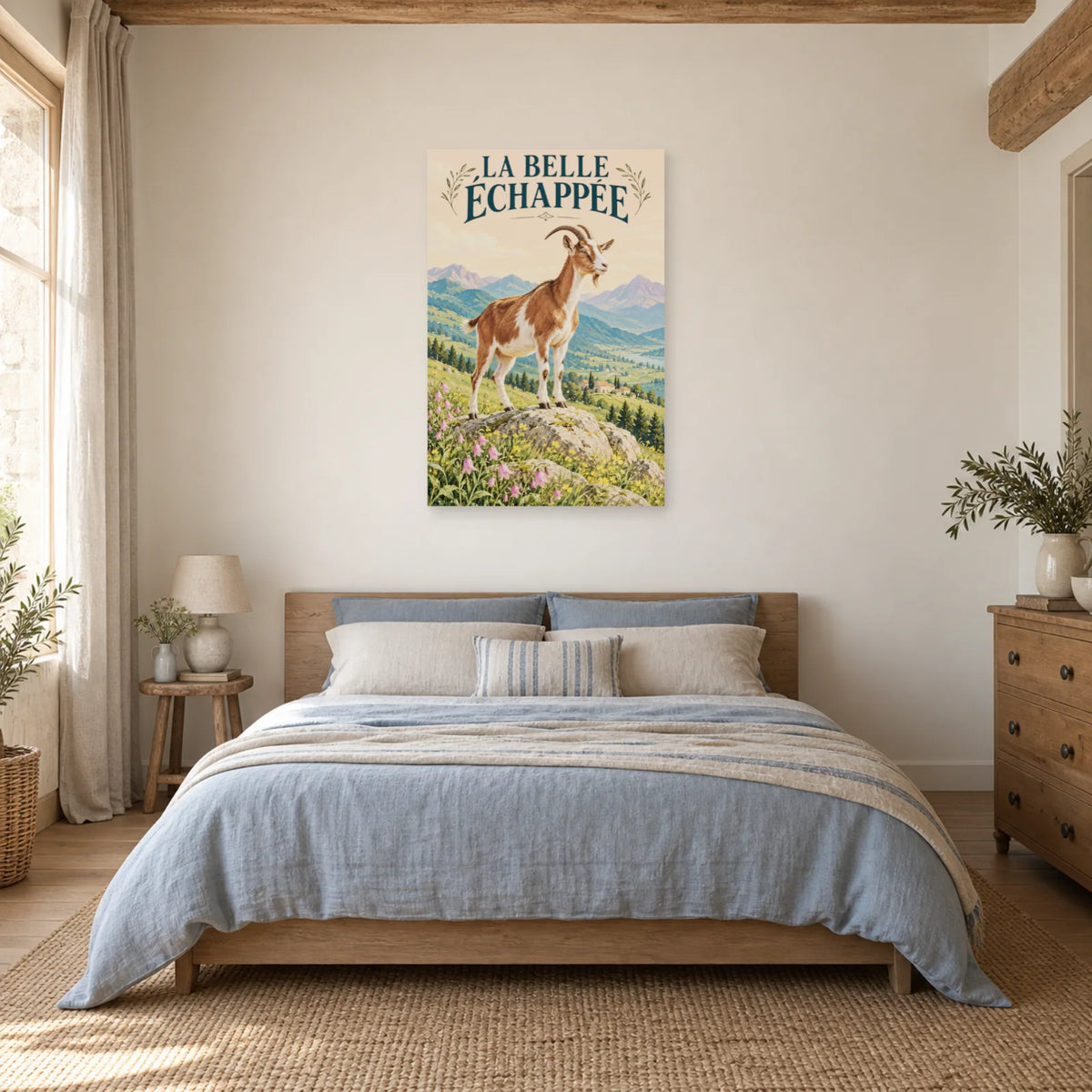 Affiche Chèvre - La belle échappée dans une chambre - Art Virtuoso