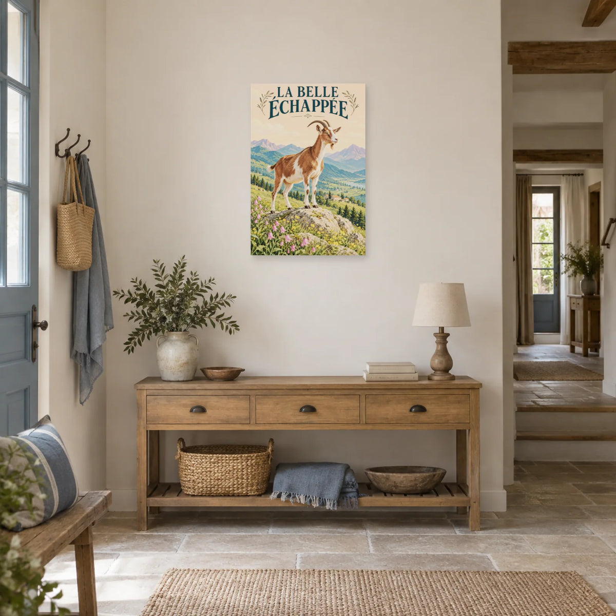 Affiche Chèvre - La belle échappée dans une entrée ou un couloir - Art Virtuoso