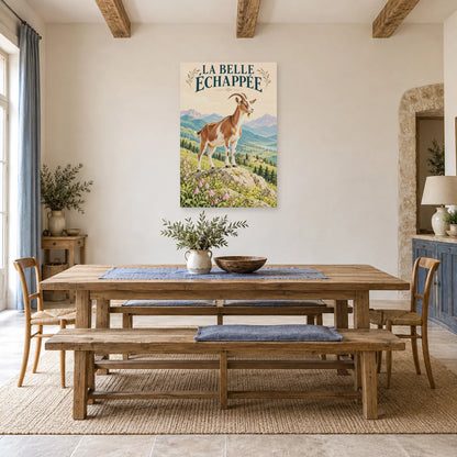 Affiche Chèvre - La belle échappée dans une salle à manger - Art Virtuoso