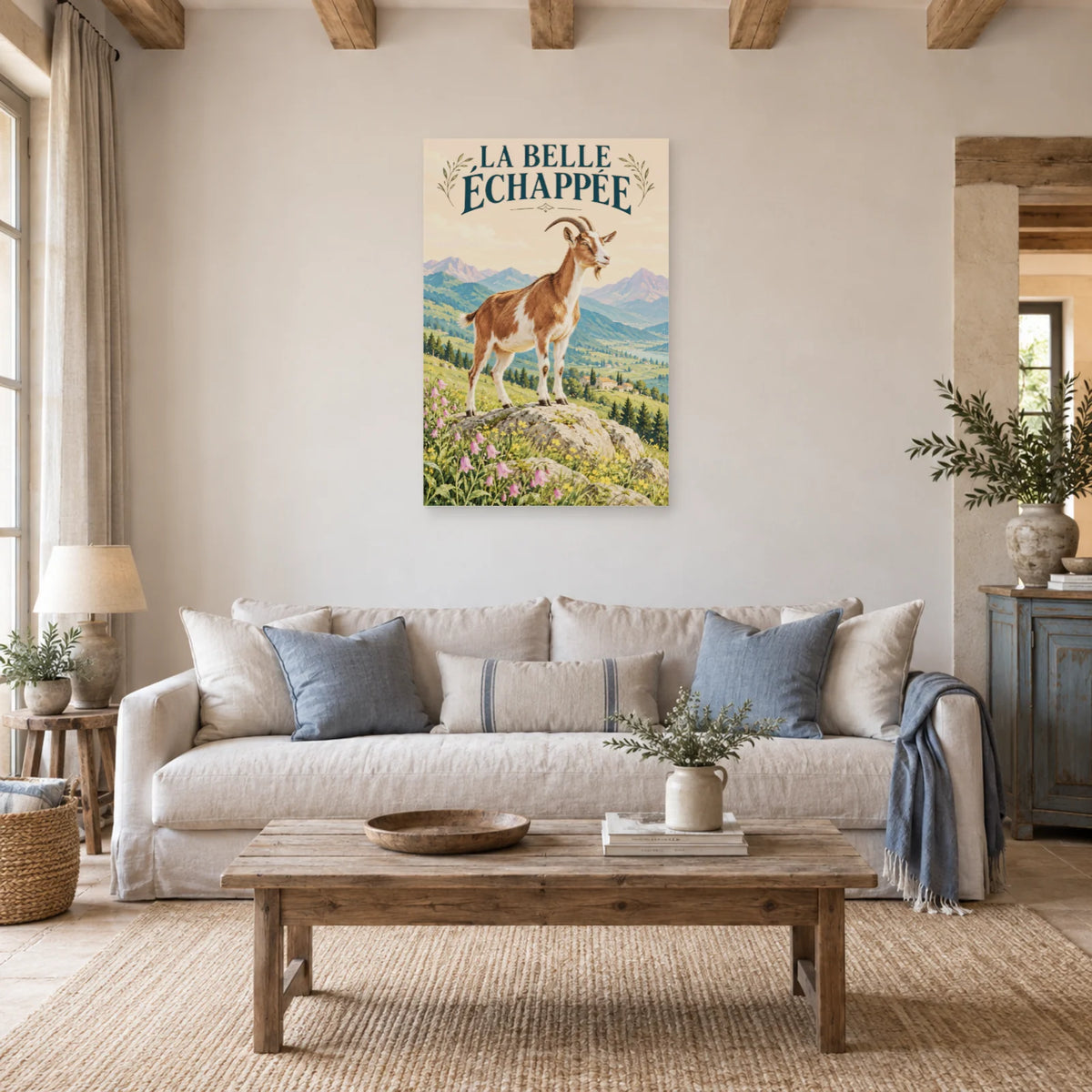Affiche Chèvre - La belle échappée dans un salon - Art Virtuoso