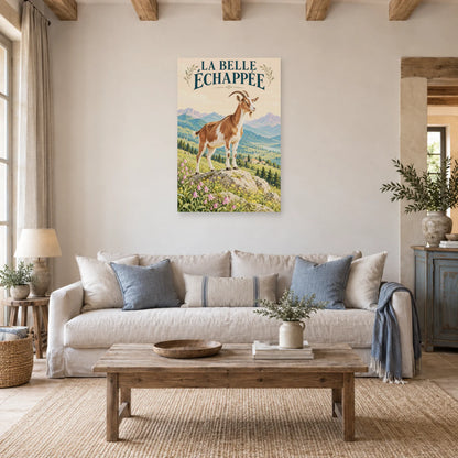 Affiche Chèvre - La belle échappée dans un salon - Art Virtuoso