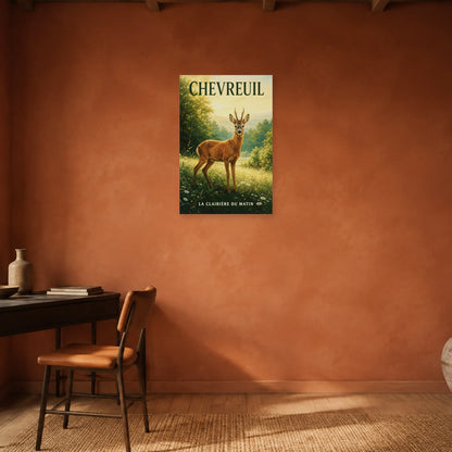 Affiche Chevreuil, la clairière du matin dans un bureau - Art Virtuoso