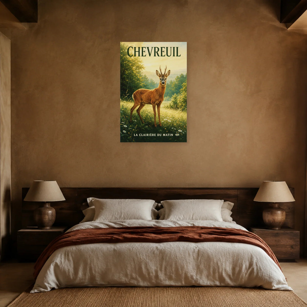 Affiche Chevreuil, la clairière du matin dans une chambre - Art Virtuoso