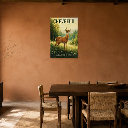 Affiche Chevreuil, la clairière du matin dans une salle à manger - Art Virtuoso