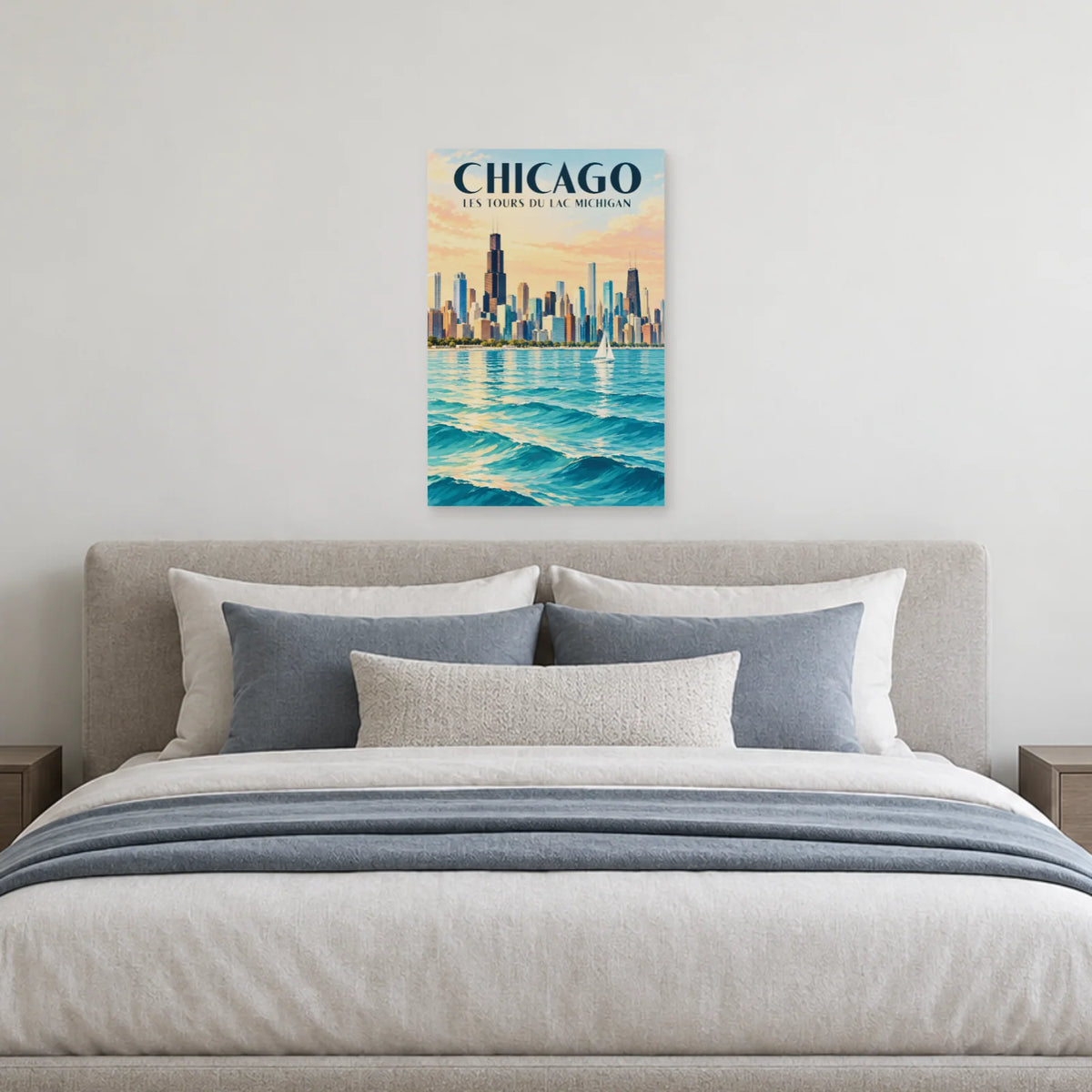 Affiche Chicago skyline du lac Michigan dans une chambre - Art Virtuoso
