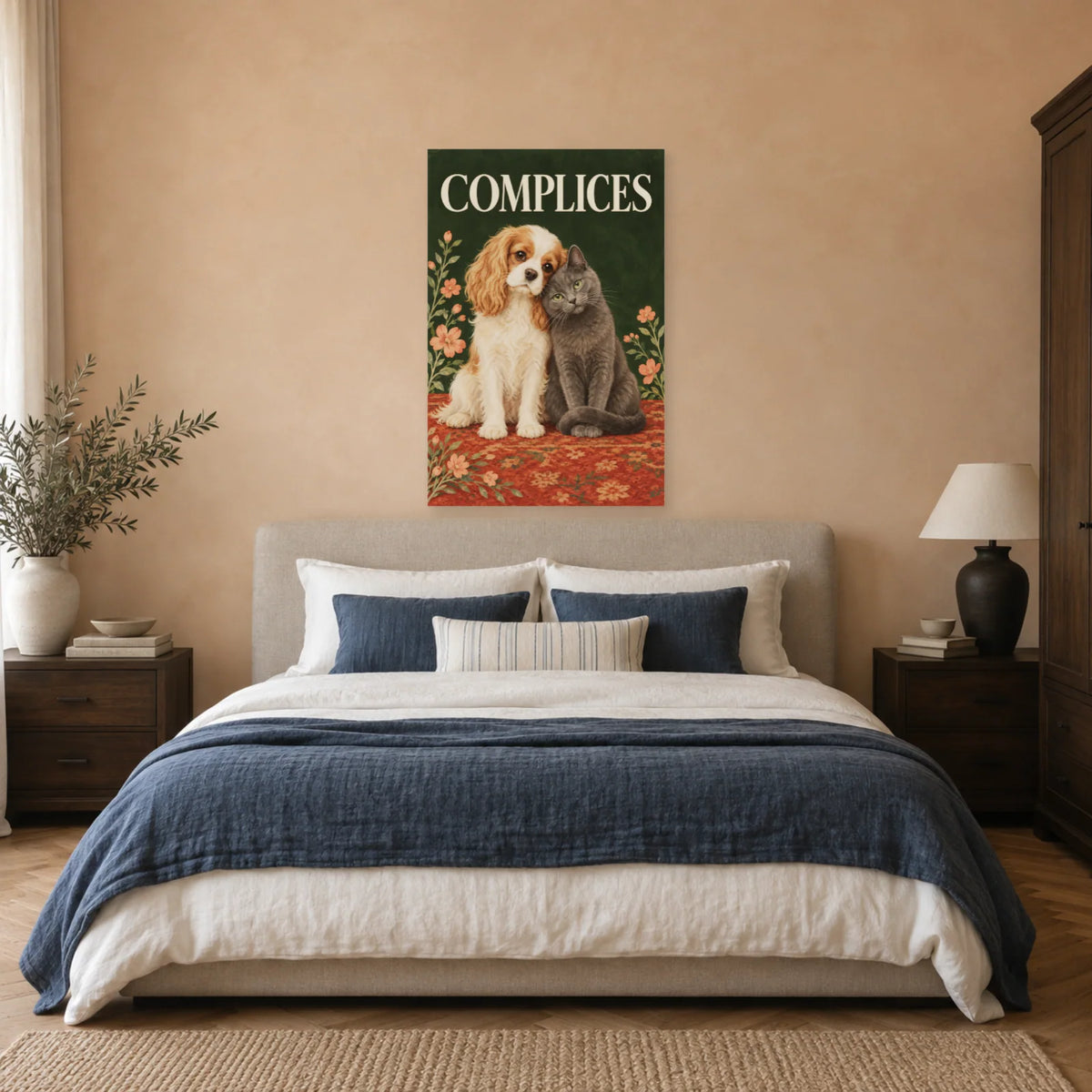 Affiche Chien et chat - Complices dans une chambre - Art Virtuoso