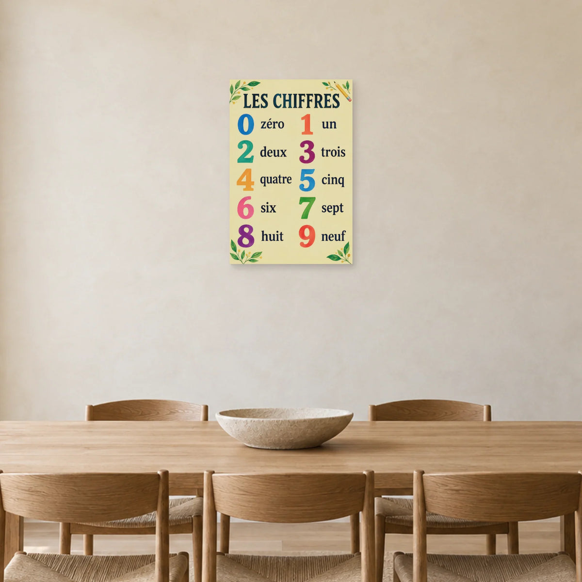 Affiche Chiffres - De zéro à neuf dans une salle à manger - Art Virtuoso