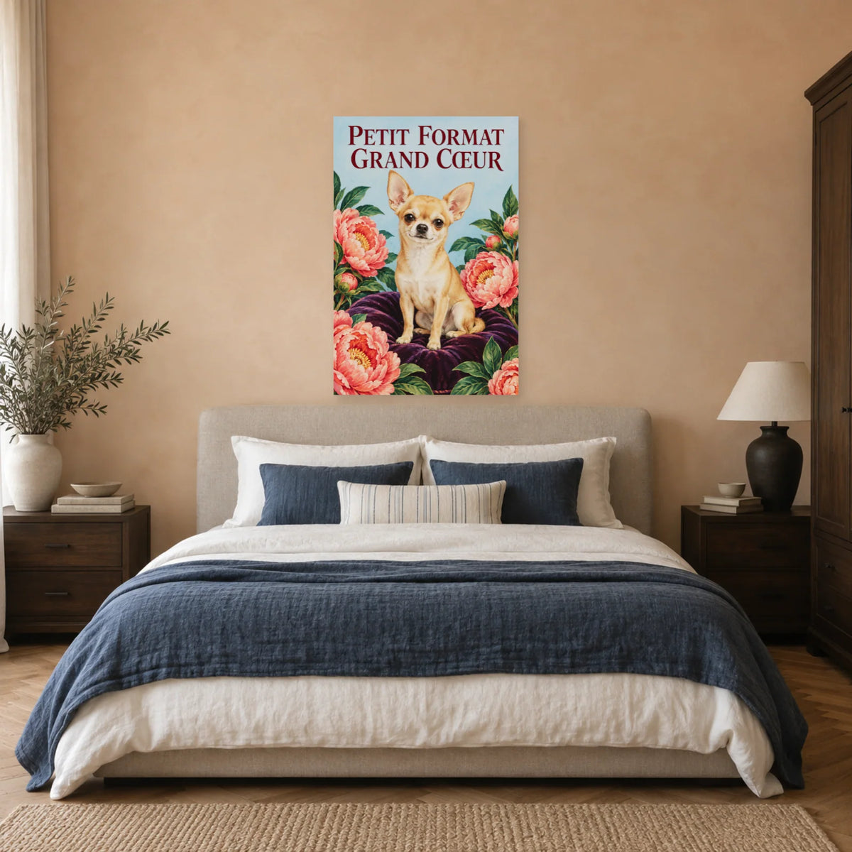 Affiche Chihuahua - Petit format grand cœur dans une chambre - Art Virtuoso
