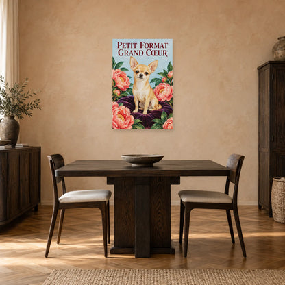 Affiche Chihuahua - Petit format grand cœur dans une salle à manger - Art Virtuoso