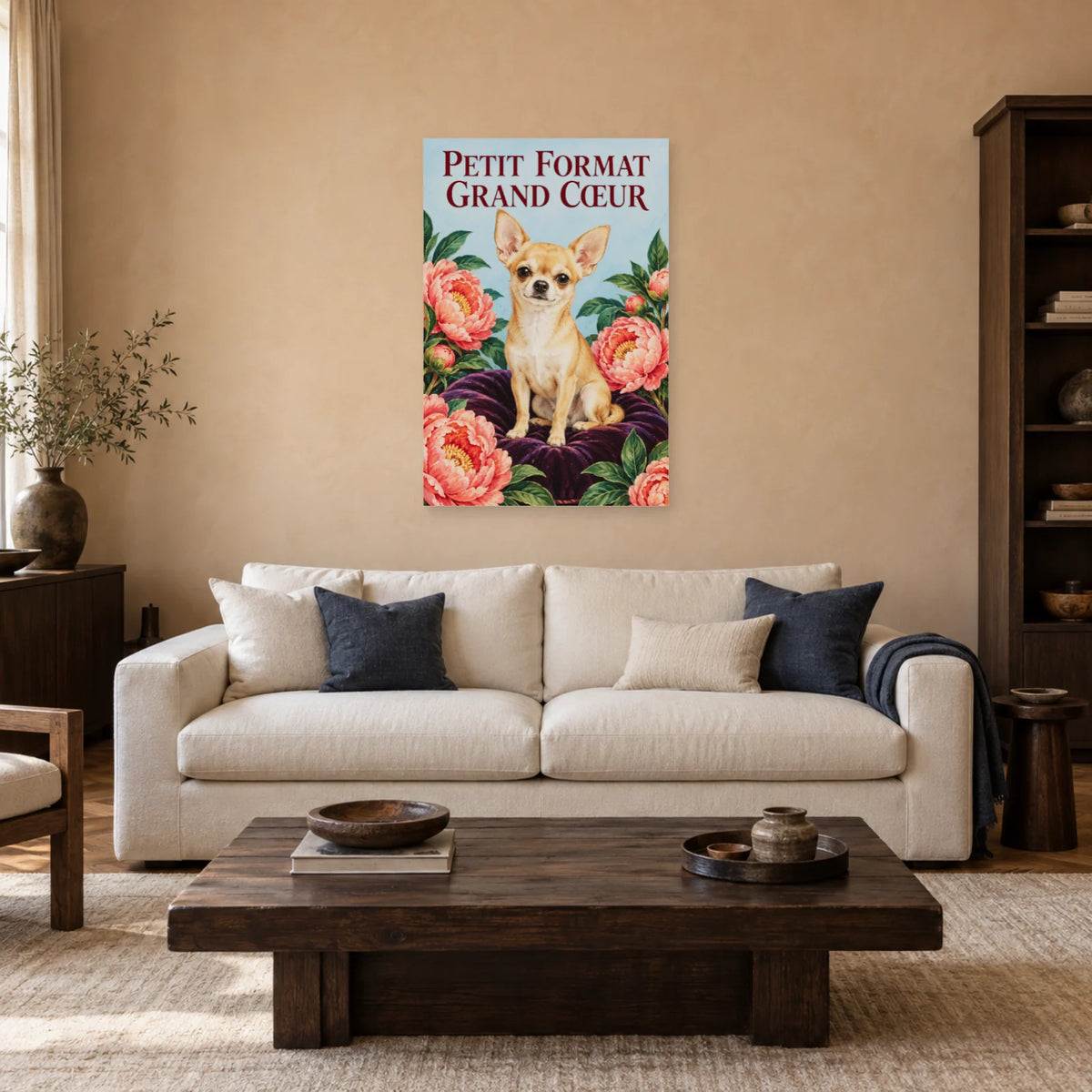 Affiche Chihuahua - Petit format grand cœur dans un salon - Art Virtuoso