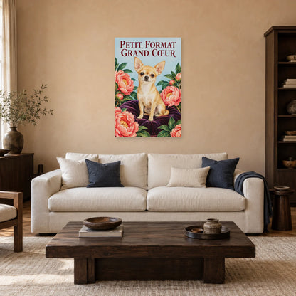Affiche Chihuahua - Petit format grand cœur dans un salon - Art Virtuoso