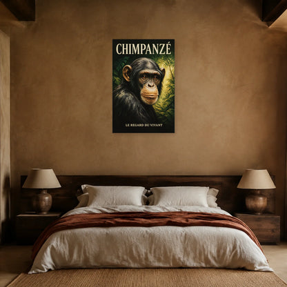 Affiche Chimpanzé, le regard du vivant dans une chambre - Art Virtuoso