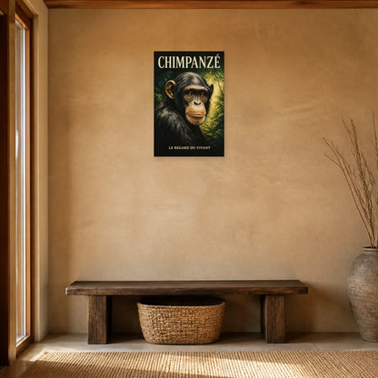 Affiche Chimpanzé, le regard du vivant dans une entrée ou un couloir - Art Virtuoso