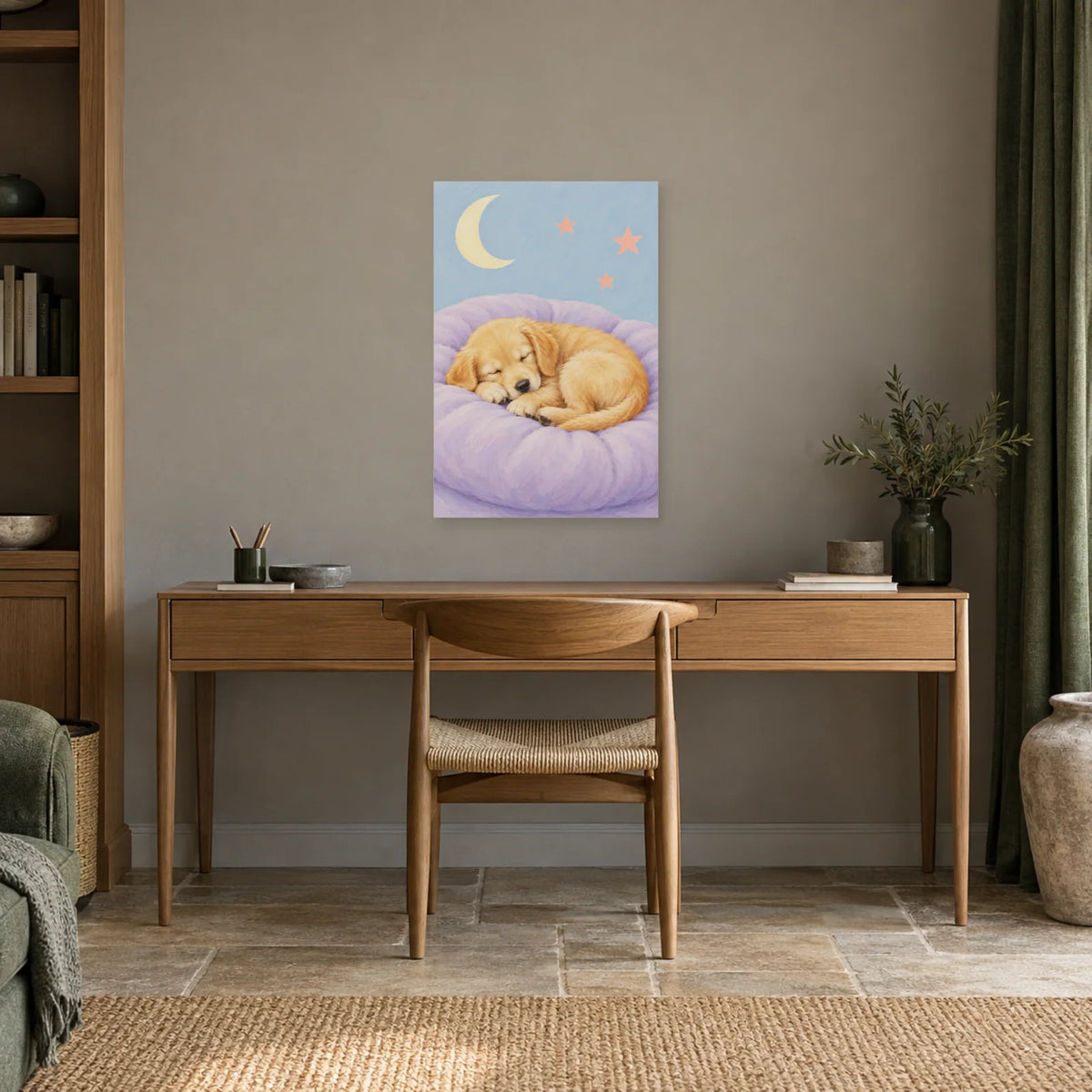 Affiche Chiot - Sieste tendre dans un bureau - Art Virtuoso