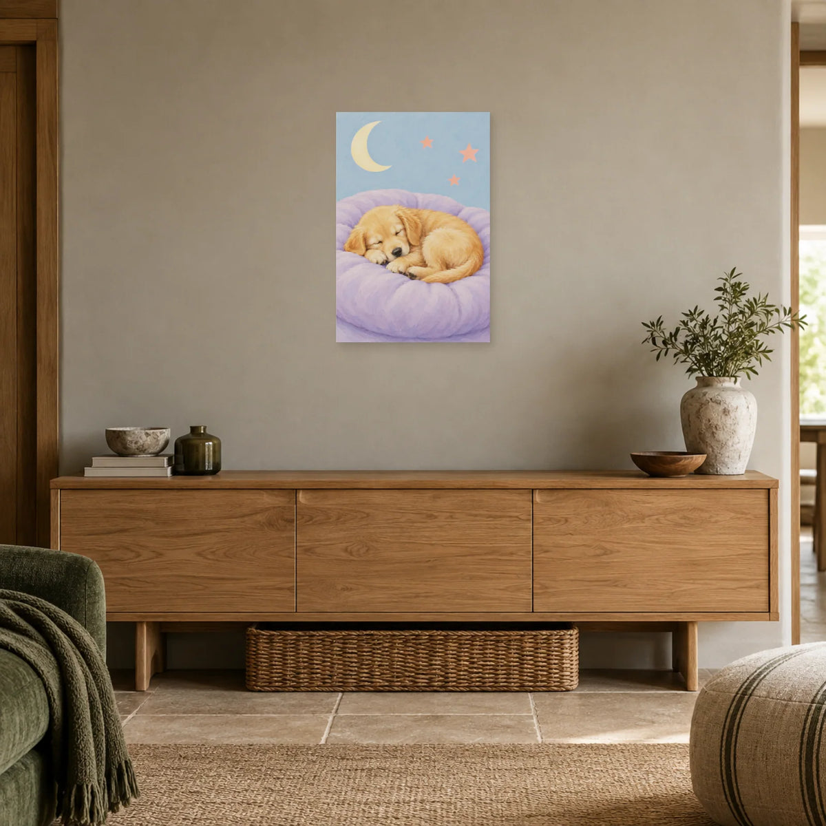 Affiche Chiot - Sieste tendre dans une entrée ou un couloir - Art Virtuoso