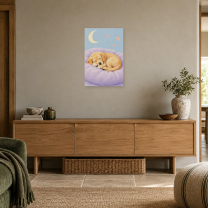 Affiche Chiot - Sieste tendre dans une entrée ou un couloir - Art Virtuoso