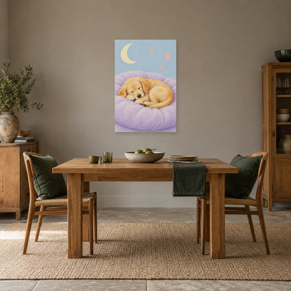 Affiche Chiot - Sieste tendre dans une salle à manger - Art Virtuoso