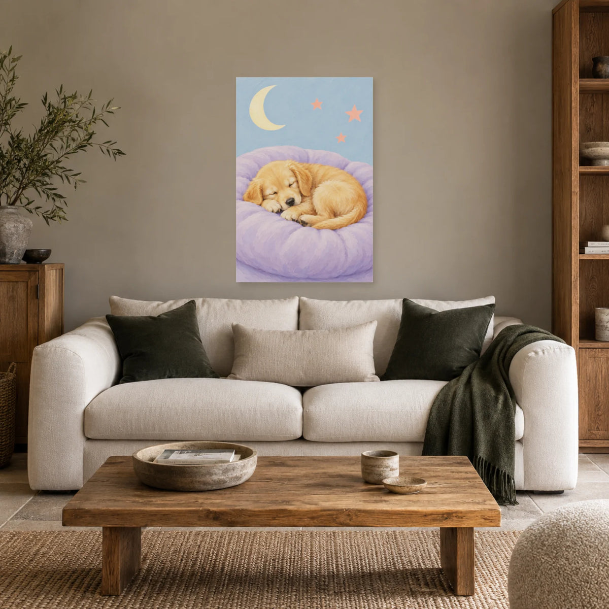 Affiche Chiot - Sieste tendre dans un salon - Art Virtuoso