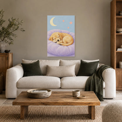 Affiche Chiot - Sieste tendre dans un salon - Art Virtuoso