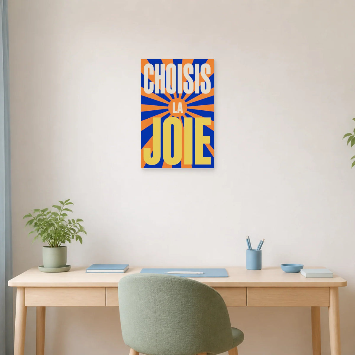 Affiche Choisis la joie – Soleil rayonnant dans un bureau - Art Virtuoso