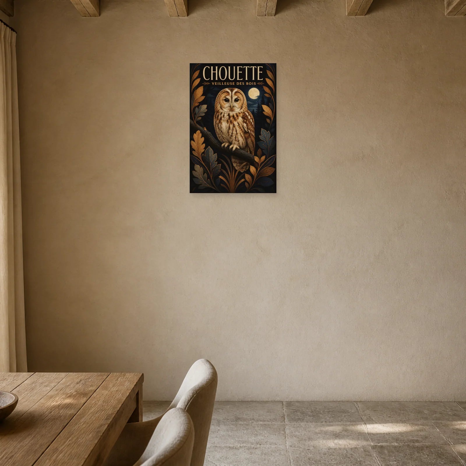 Affiche Chouette – Veilleuse des Bois dans une entrée ou un couloir - Art Virtuoso
