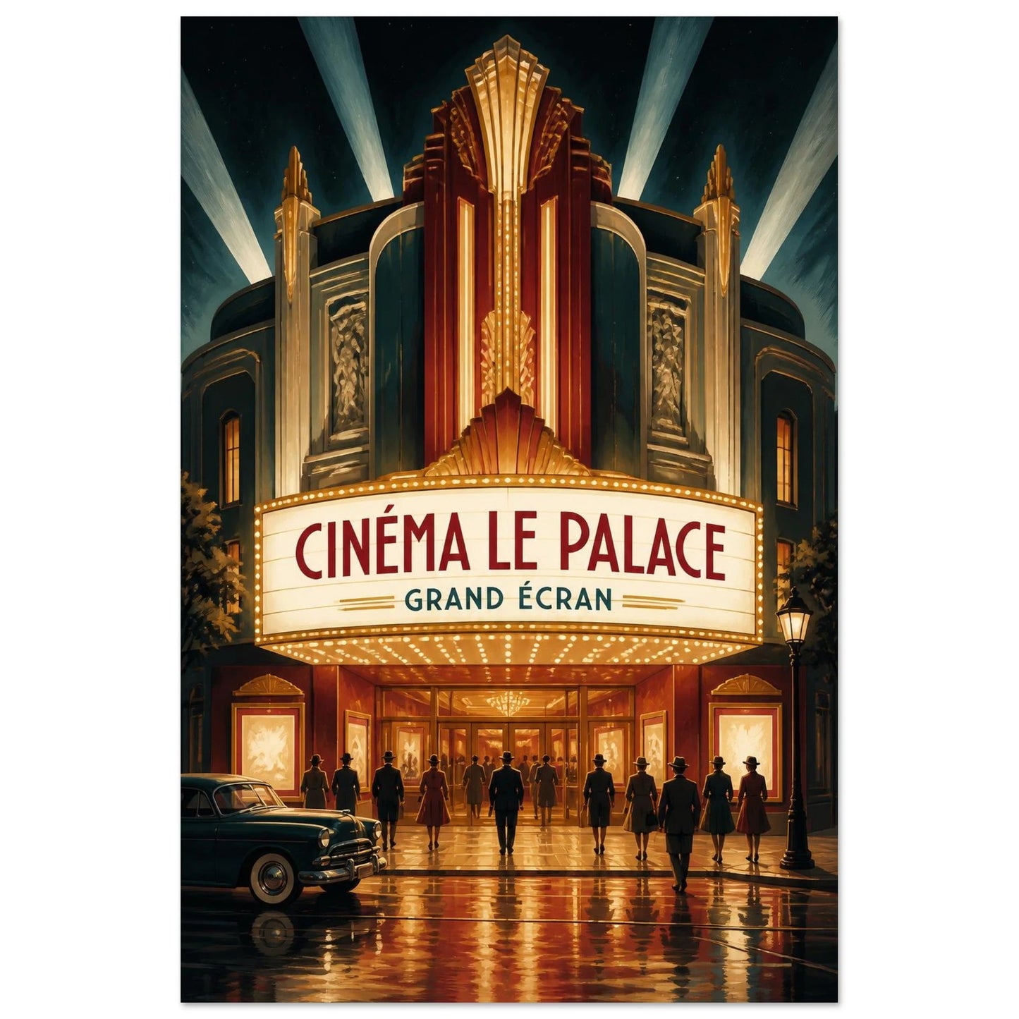 Affiche Cinéma le Palace – Grand Écran, gouache contemporaine verticale, format 30 × 45 cm