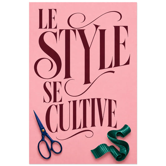 Affiche Citation mode, le style se cultive, affiche typographique expressive, accessoires peints verticale, format 30 × 45 cm