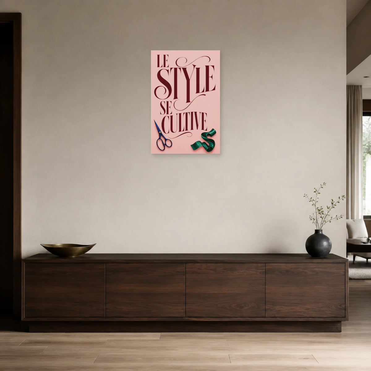 Affiche Citation mode, le style se cultive dans une entrée ou un couloir - Art Virtuoso