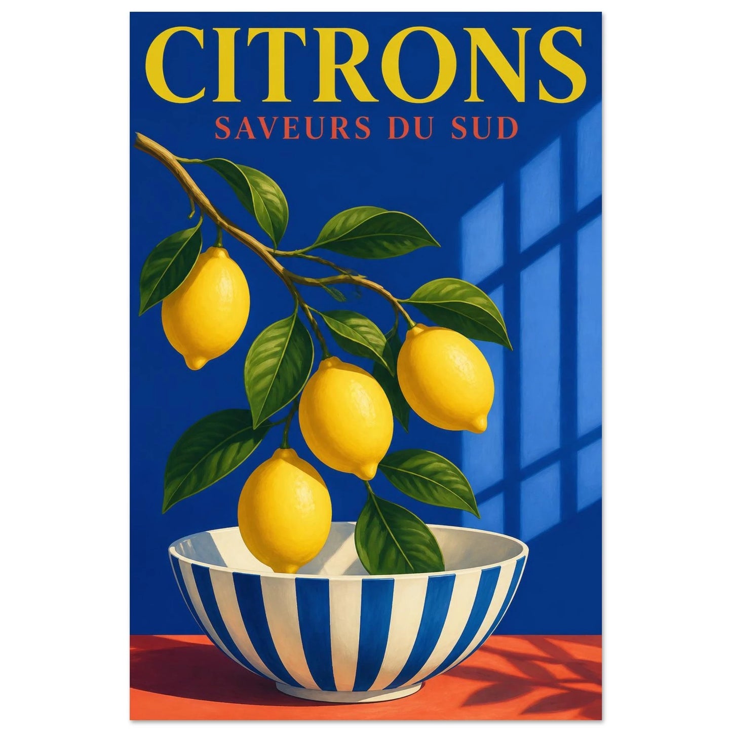 Affiche Citrons – Saveurs du Sud, illustration graphique verticale, format 30 × 45 cm