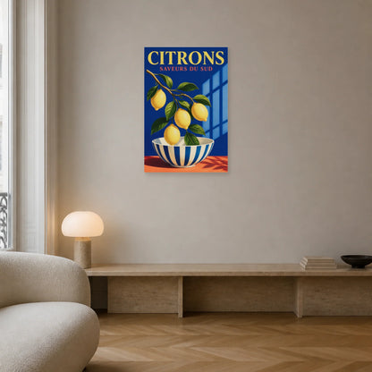 Affiche Citrons – Saveurs du Sud dans un salon - Art Virtuoso