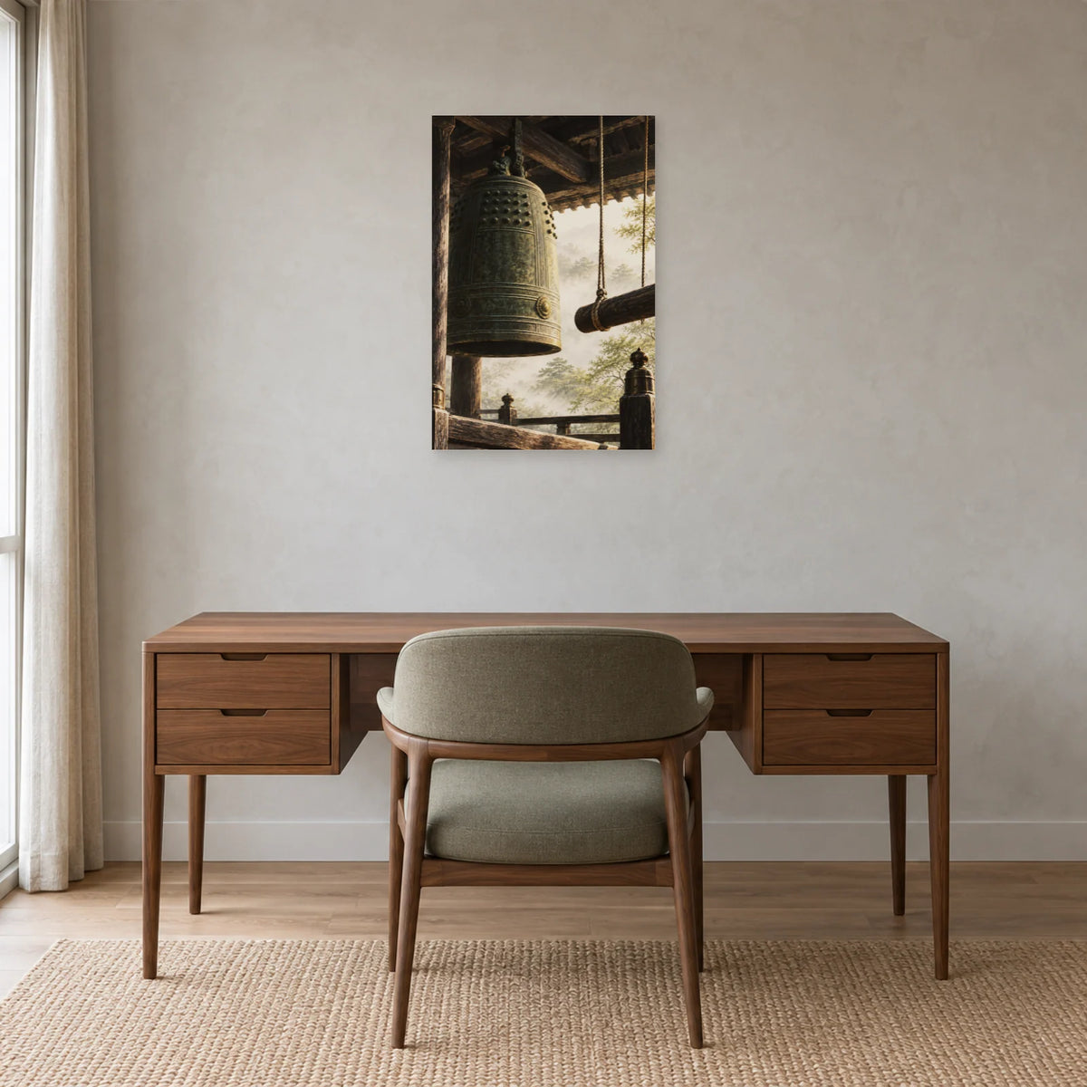 Affiche Cloche de temple - Résonance dans un bureau - Art Virtuoso