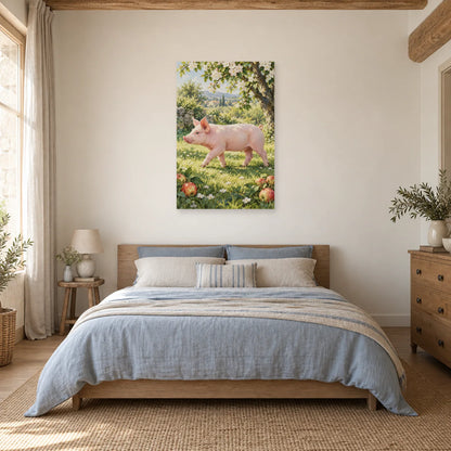 Affiche Cochon rose - Verger fleuri dans une chambre - Art Virtuoso