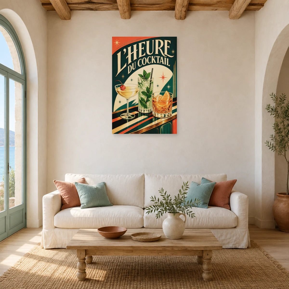 Affiche L'heure du cocktail dans un salon - Art Virtuoso