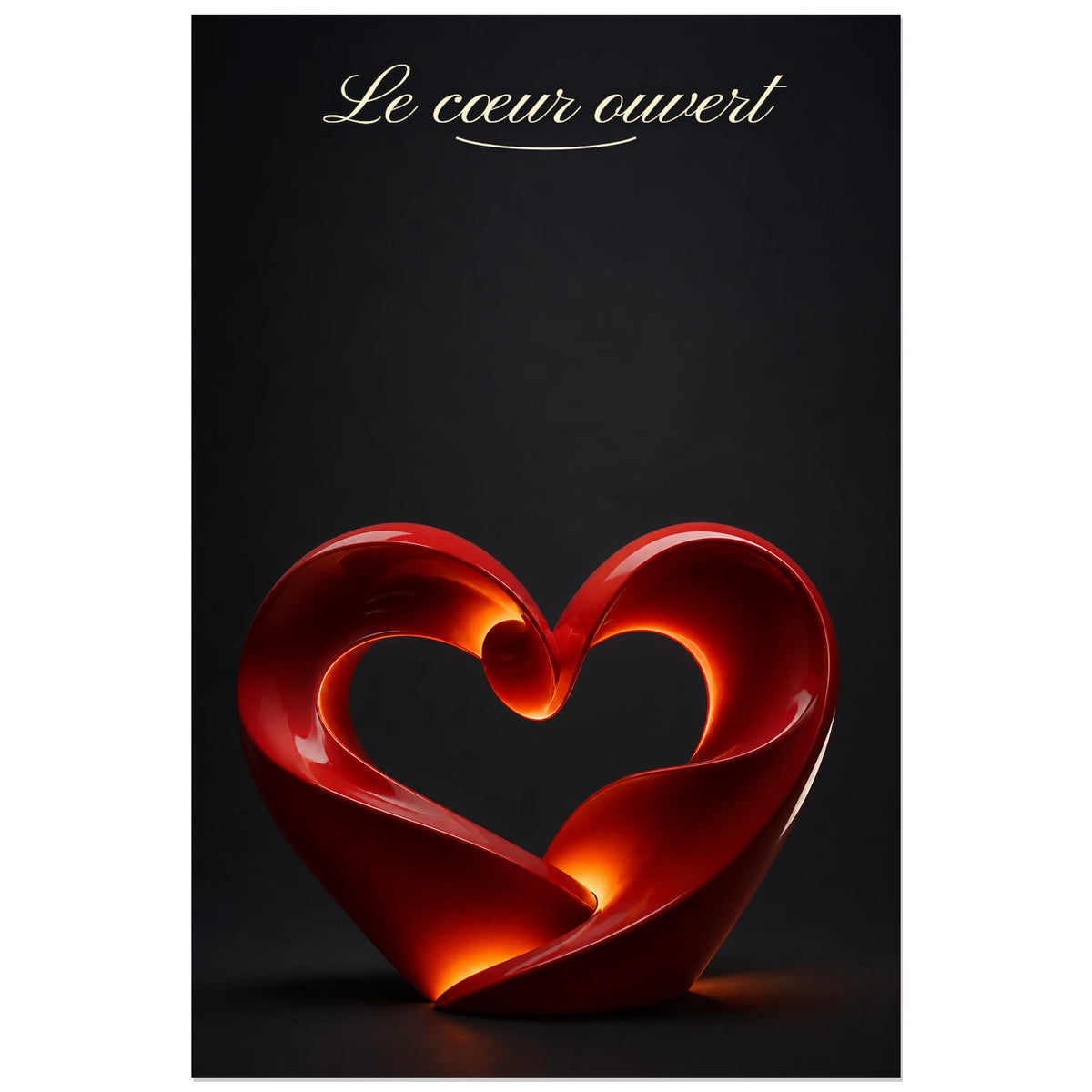 Affiche Le cœur ouvert - Sculpture 3D, sculpture contemporaine abstraite au rendu céramique verticale, format 30 × 45 cm