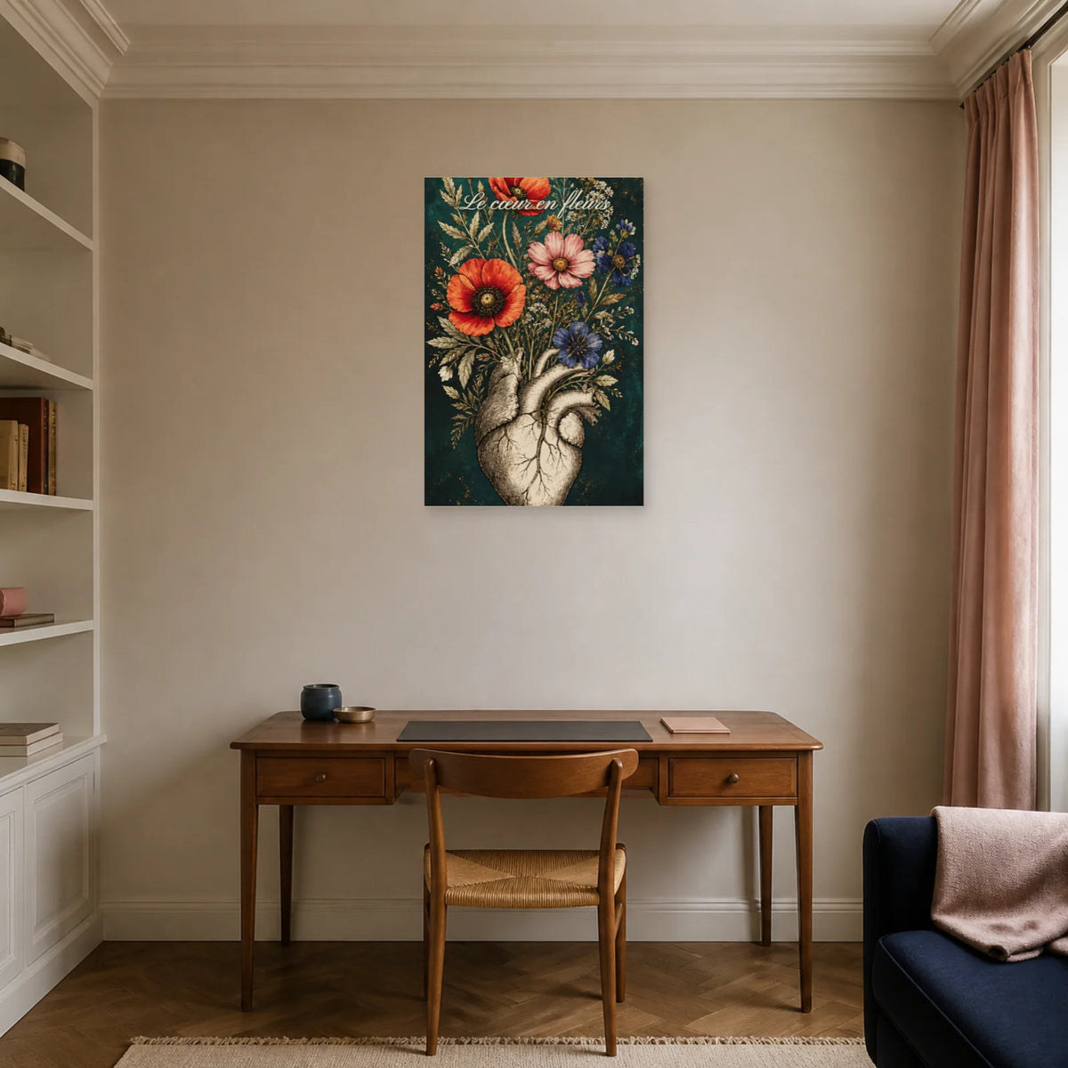 Affiche Le cœur en fleurs - Cœur anatomique botanique dans un bureau - Art Virtuoso