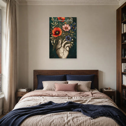Affiche Le cœur en fleurs - Cœur anatomique botanique dans une chambre - Art Virtuoso