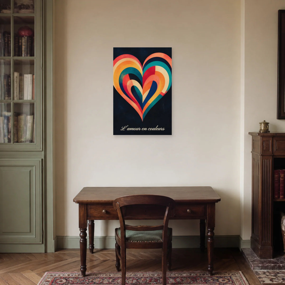 Affiche L’amour en couleurs - Cœur arc-en-ciel dans un bureau - Art Virtuoso