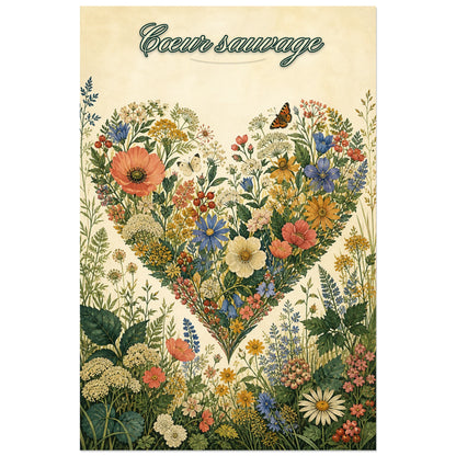 Affiche Cœur sauvage - Herbier romantique, herbier romantique détaillé peint à la gouache verticale, format 40 × 60 cm