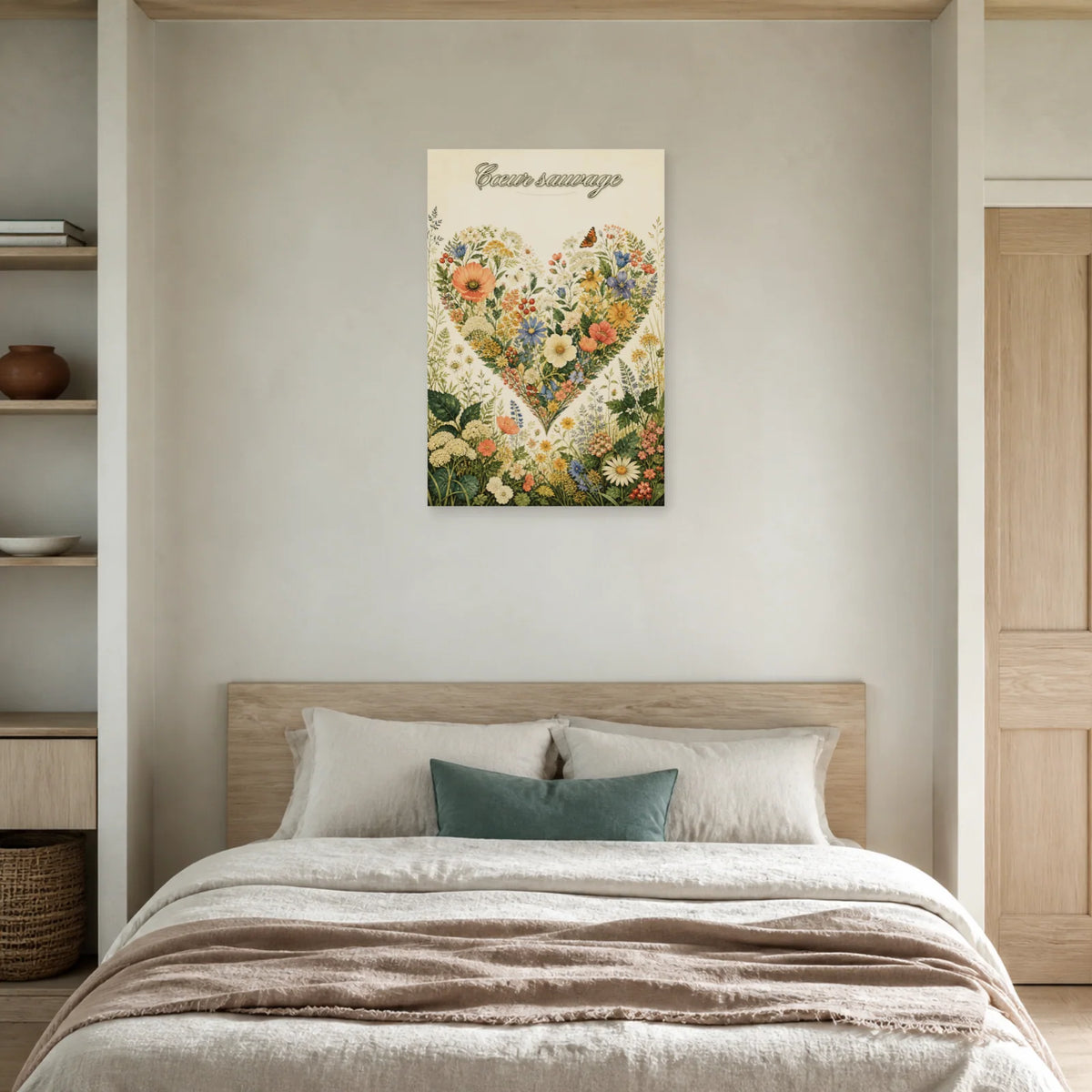 Affiche Cœur sauvage - Herbier romantique dans une chambre - Art Virtuoso