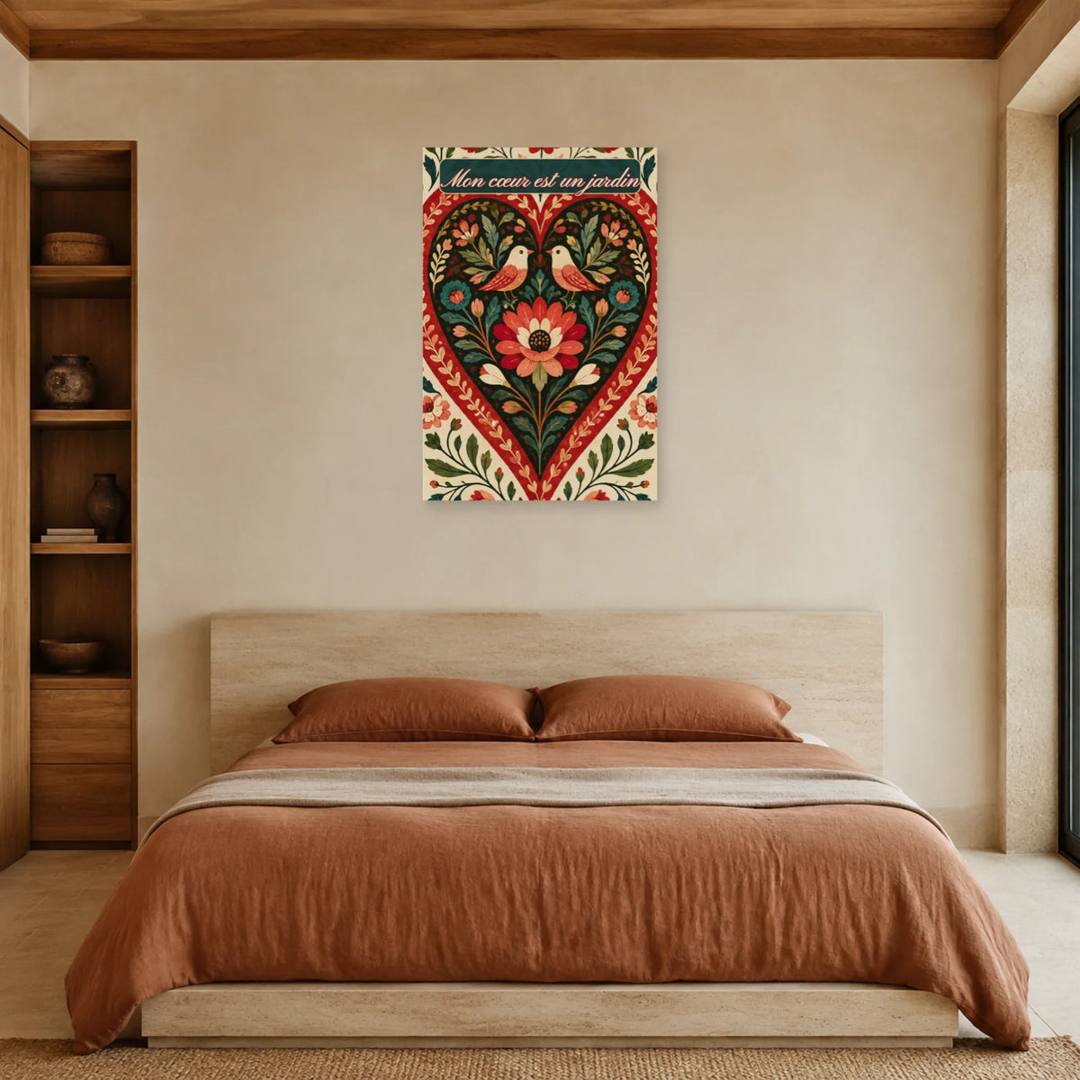 Affiche Mon cœur est un jardin - Cœur folk dans une chambre - Art Virtuoso