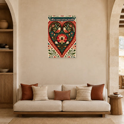 Affiche Mon cœur est un jardin - Cœur folk dans un salon - Art Virtuoso