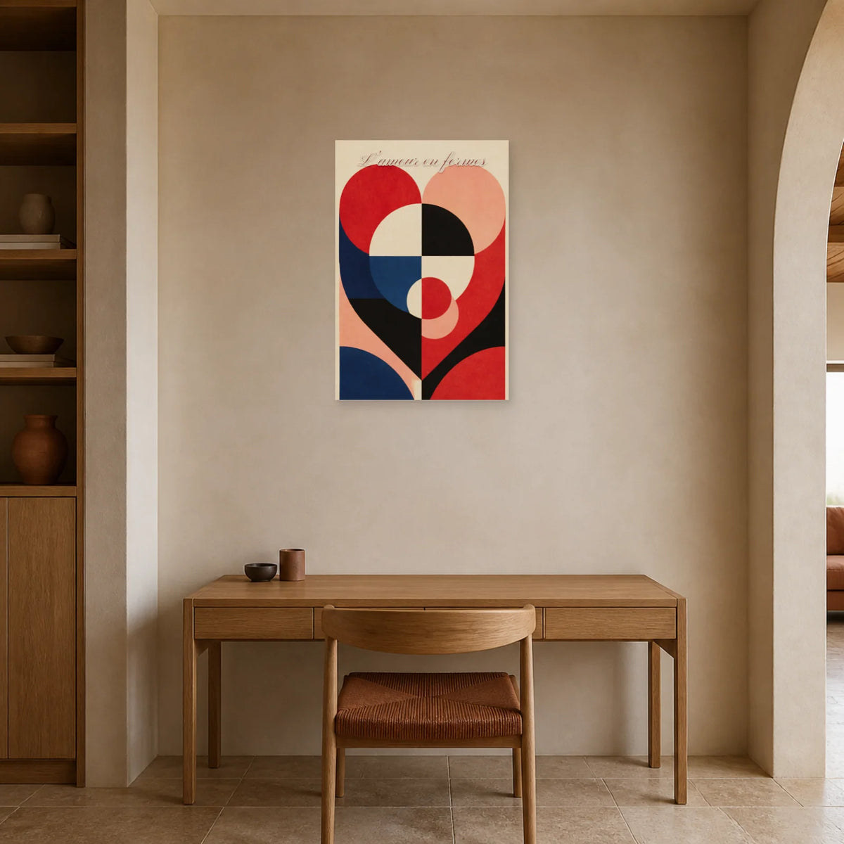 Affiche L’amour en formes - Cœur géométrique moderne dans un bureau - Art Virtuoso
