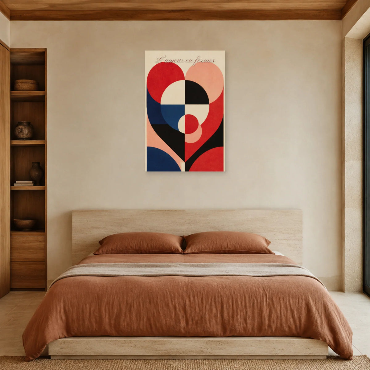 Affiche L’amour en formes - Cœur géométrique moderne dans une chambre - Art Virtuoso