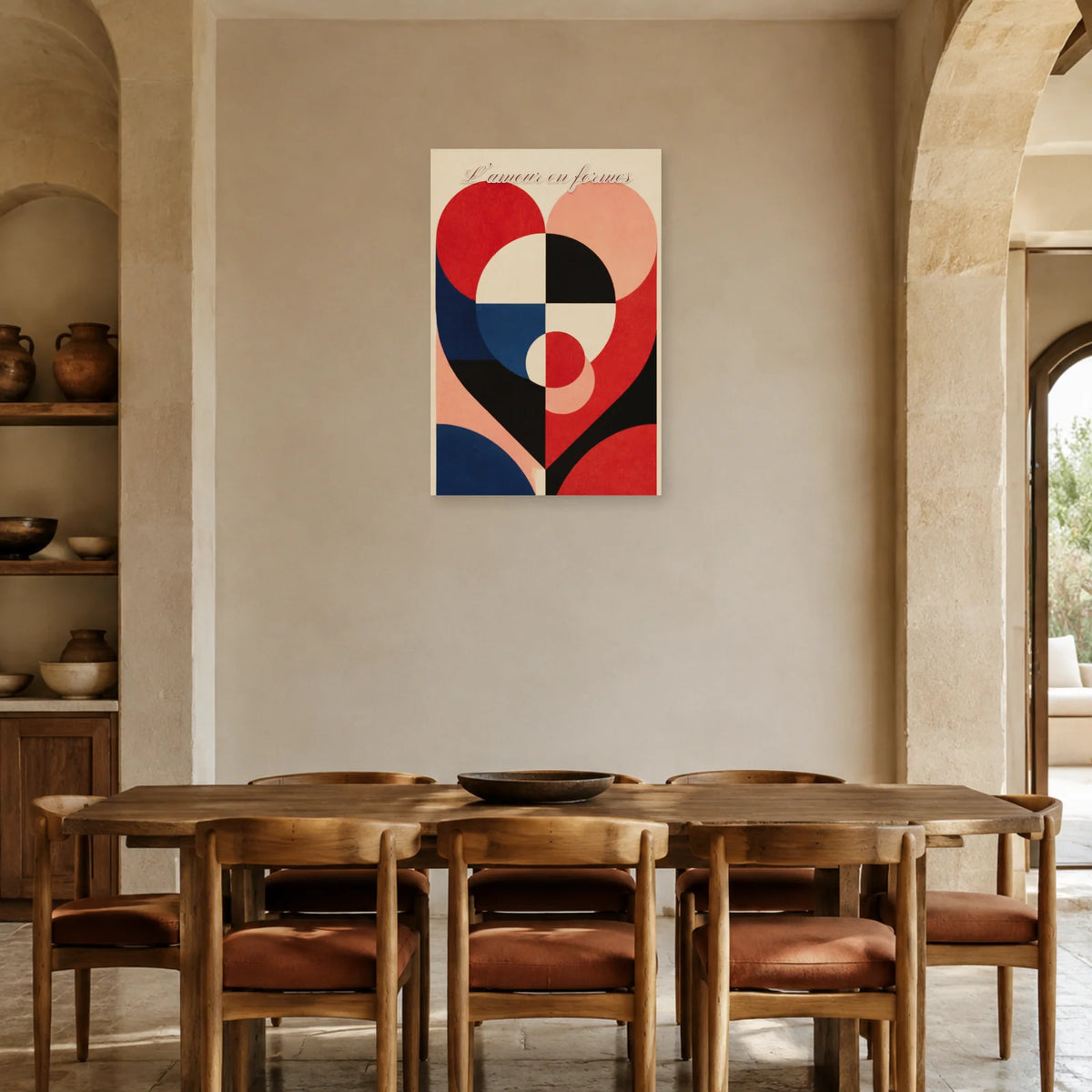 Affiche L’amour en formes - Cœur géométrique moderne dans une salle à manger - Art Virtuoso