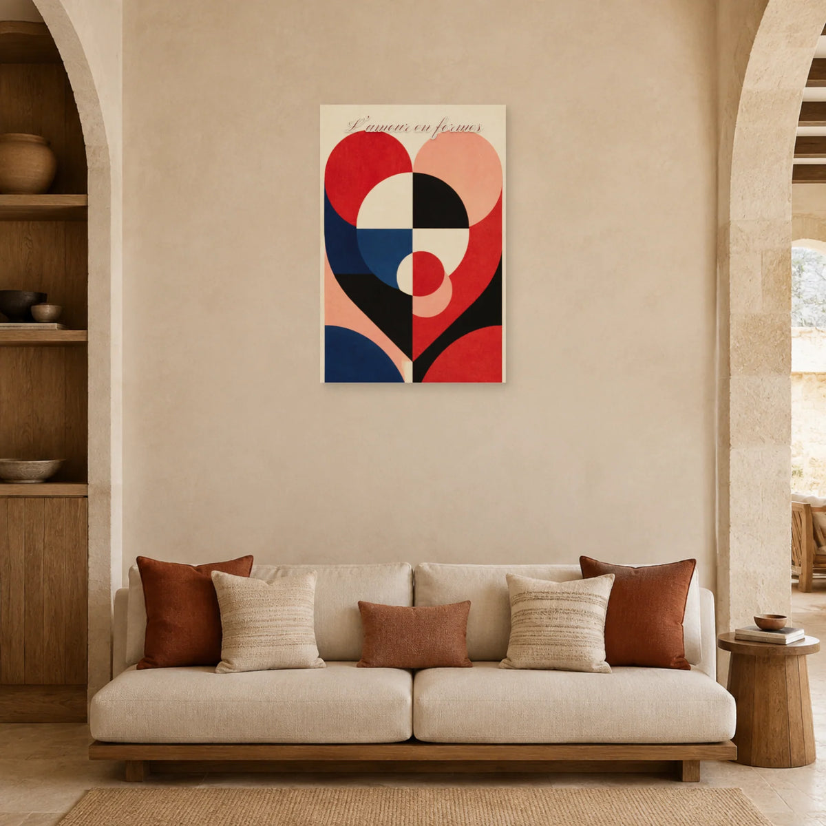 Affiche L’amour en formes - Cœur géométrique moderne dans un salon - Art Virtuoso