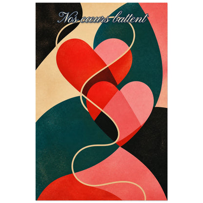 Affiche Nos cœurs battent - Cœur graphique, composition moderniste géométrique à la texture sérigraphiée verticale, format 40 × 60 cm